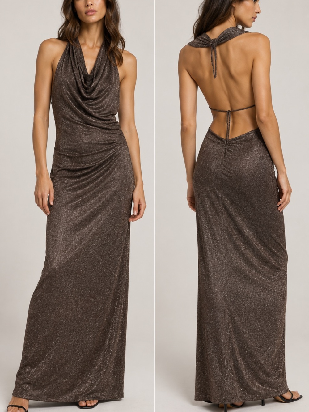 Zara NWT metallic halter open back maxi dress 2180/237